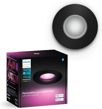 Oprawa Podtynkowa Wpuszczana LED Hermetyczna IP44 Łazienkowa 4.2W 400lm IP44 White and Color Ambiance RGB + TW Czarna Inteligentna SMART Zigbee Bluetooth Xamento Philips HUE