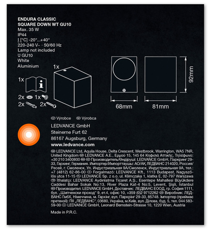 Lampa Ogrodowa Zewnętrzna Kinkiet Elewacyjny LED GU10 IP44 IK04 Biały Endura Ledvance