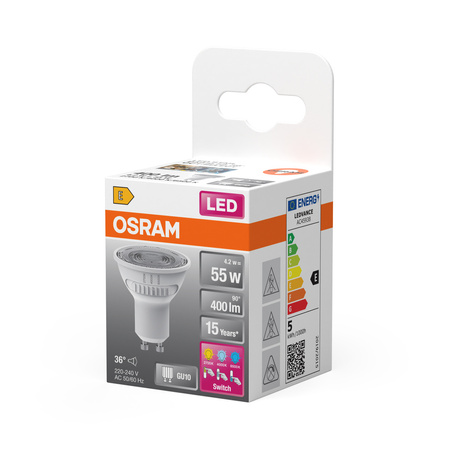 Żarówka LED PAR16 Reflektor GU10 4.2W = 55W 400lm 2700 - 4000 - 6500K CCT 36° SUPERSTAR Osram