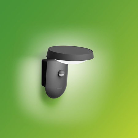 Kinkiet Ogrodowy Lampa Elewacyjna Zewnętrzna LED 9W 800lm 2700K IP44 z Czujnikiem Ruchu i Zmierzchu Antracyt Tyla Philips