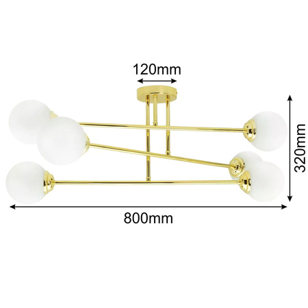 Lampa Wisząca Sufitowa 6xE27 Żyrandol GOLD PALLE Szklane Klosze