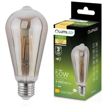 Żarówka LED E27 Edison ST64 6W = 50W 660lm 2200K Ciepła 360° DYMIONA FILAMENT LUMILED