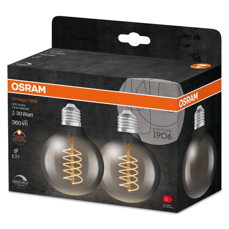 2x Żarówka LED Dekoracyjna G80 Kula E27 7.8W = 30W 360lm 1800K Ciepła 320° Dymiona Filament Ściemnialna Vintage 1906 Osram