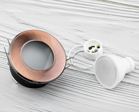 Zestaw Oprawa HALOGENOWA Hermetyczna Łazienkowa PODBITKA AQUS Miedź IP44 + LED GU10 1,5W 4000K Lumiled