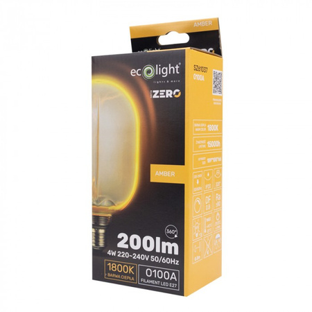 Żarówka LED O100 E27 4W 200lm 1800K Ciepła FILAMENT Dekoracyjna ZERO Ecolight