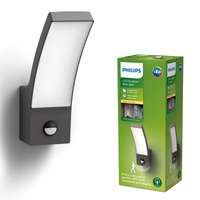 Kinkiet Ogrodowy Lampa Elewacyjna Zewnętrzna LED 12W 1100lm 2700K IP44 z Czujnikiem Ruchu i Zmierzchu Antracyt Splay Philips