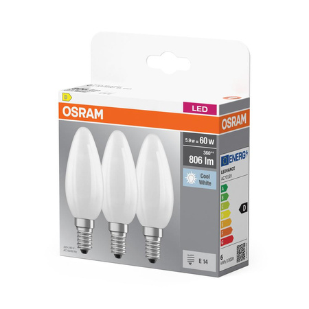 3x Żarówka LED B35 Świeczka E14 5.5W = 60W 806lm 4000K Neutralna 300° BASE Osram