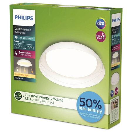 Lampa Sufitowa Plafon LED 10W 1850lm 2700K SceneSwitch Biała Fleta Ultra Efficient Philips