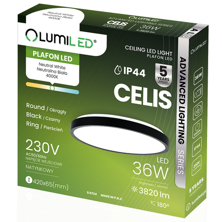 Plafon LED Lampa Sufitowa Natynkowa 36W 4000K CELIS Okrągły IP44 Czarny Ring ALS LUMILED