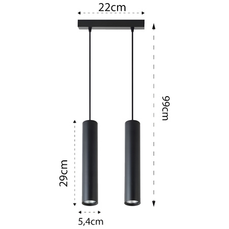 Lampa Wisząca Sufitowa KEON 2xGU10 Regulowana Tuba Czarna MASTERLED