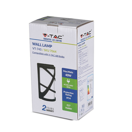 Lampa Ogrodowa Oprawa Elewacyjna Kinkiet E27 Mleczny klosz Mozaika Czarny mat VT-745 V-TAC