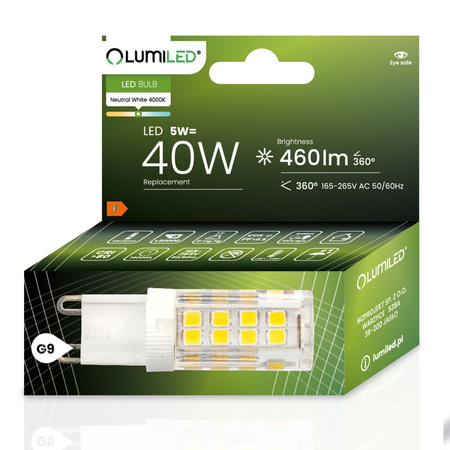 Żarówka LED G9 Kapsułka 5W = 40W 460lm 4000K Neutralna 360° LUMILED