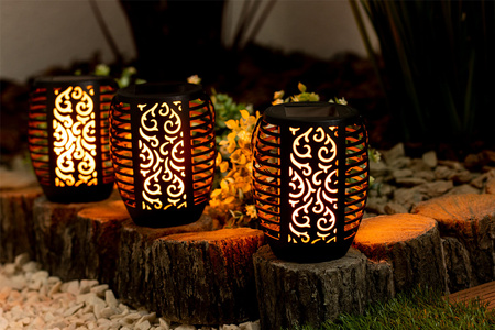 Lampa Solarna Ogrodowa LED Wisząca LATARENKA Płomień IP44 1700K Czujnik Zmierzchu