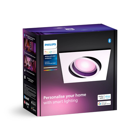 Oprawa Podtynkowa Wpuszczana LED 4.2W 400lm IP20 White and Color Ambiance RGB + TW Biała Inteligentna SMART Zigbee Bluetooth Centura Philips HUE