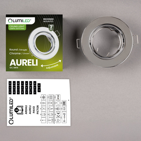 Oprawa HALOGENOWA Podtynkowa Ruchoma Okrągła AURELI Chrom Blacha MR16 GU10