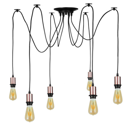 Lampa wisząca sufitowa PAJĄK 6 ramion ROSE GOLD oprawy na klosze 6x E27 styl industrialny Loft