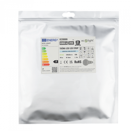 Taśma LED Pasek COB 7W/m 630lm/m 320LED/m 24V 4000K Neutralna IP20 Rolka 5m Ecolight