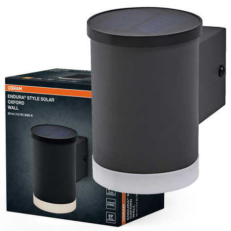 Kinkiet Solarny Ogrodowy Lampa Elewacyjna Zewnętrzna LED 0.5W 50lm 3000K Ciepła Szary IP44 Endura Osram