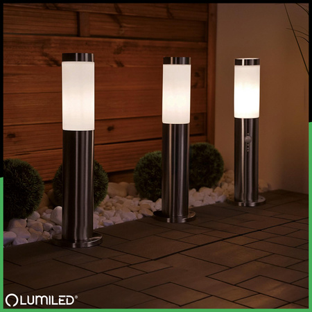 Lampa Ogrodowa Zewnętrzna E27 INOX SŁUPEK 45cm z Czujnikiem Ruchu Lilium LUMILED