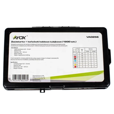 Zaciskarka Praska Konektorów Tulejek Końcówek Kabli Przewodów Zestaw x1200