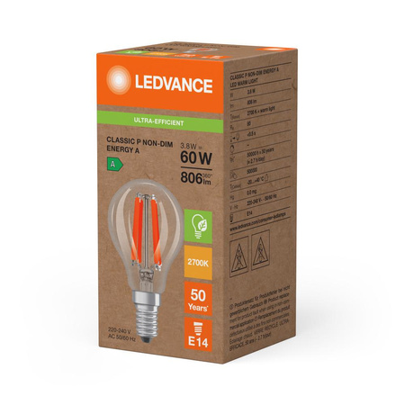 Żarówka LED Kulka E14 P45 3.8W = 60W 806lm 2700K Ciepła 320° Ledvance