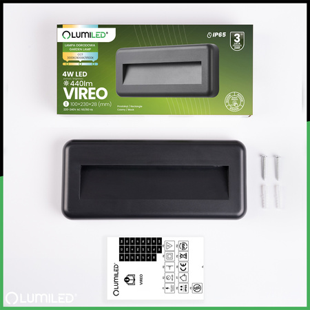 Lampa Ogrodowa Zewnętrzna Schodowa Kinkiet Elewacyjny CCT 3000-6500K LED 4W IP65 VIREO LUMILED