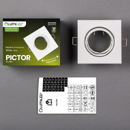 Oprawa HALOGENOWA Podtynkowa Ruchoma Kwadrat PICTOR Biała Blacha MR16 GU10