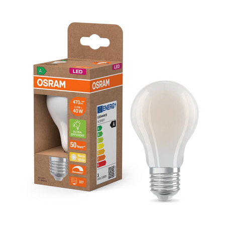 Żarówka LED A60 E27 2.2W = 40W 470lm 2700K Ciepła 320° Ściemnialna CLASSIC Osram