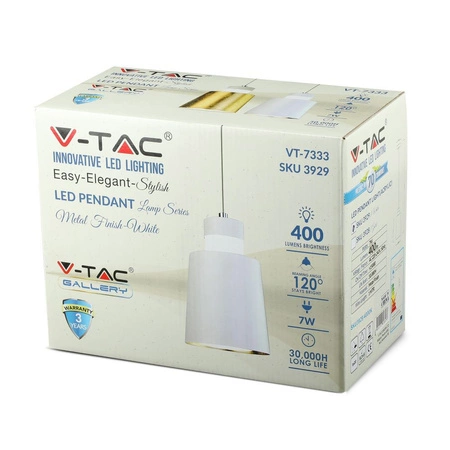 Lampa Wisząca 7W 3000K LED Biała PENDANT LIGHTS VT-7333 V-TAC