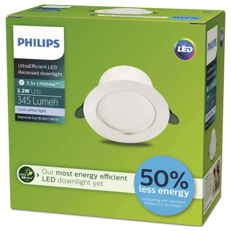 Oprawa Podtynkowa Wpuszczana LED 4.8W 800lm 3000K Biała Diamond Philips