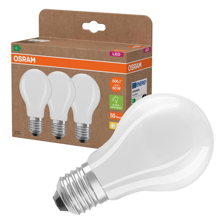 3x Żarówka LED A60 E27 3.8W = 60W 806lm 2700K Ciepła 300° Filament CLASSIC ENERGY EFFICIENCY Osram