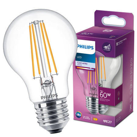 Żarówka LED E27 A60 7W = 60W 850lm 4000K Neutralna Filament PHILIPS