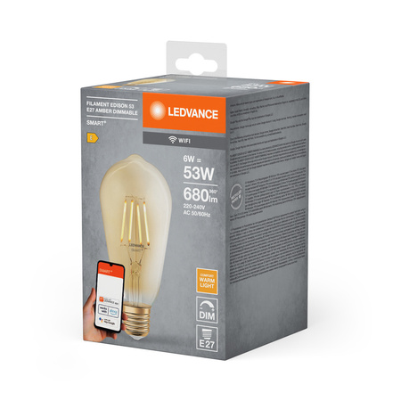Żarówka LED E27 ST64 6W = 53W 2400K Ciepła 680lm 300° Filament LEDVANCE SMART+ WIFI Ściemnialna