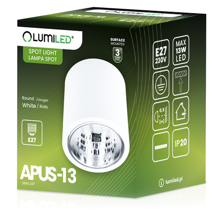 Oprawa Sufitowa Natynkowa Stała Okrągła APUS 13 Spot TUBA Biała E27