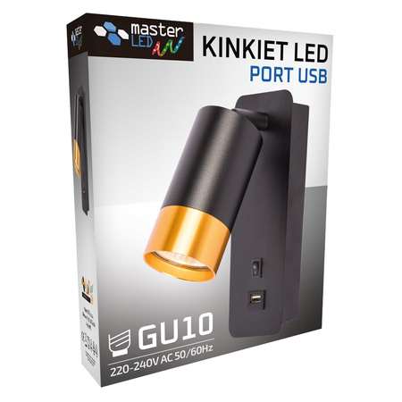 Lampa Ścienna Reflektor Kinkiet Spot do Czytania GU10 Czarny Złoty Klemens Masterled
