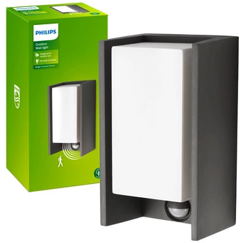 Kinkiet Ogrodowy Lampa Elewacyjna Zewnętrzna E27 IP44 z Czujnikiem Ruchu i Zmierzchu Antracyt Bridge Philips