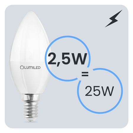 Żarówka LED E14 Świeczka B35 2,5W = 25W 249lm 6500K Zimna 180° LUMILED