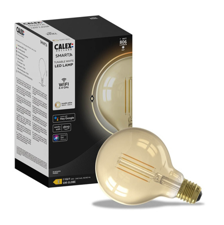 Żarówka Dekoracyjna LED E27 G95 SMART WiFi 7W 806lm TUYA Filament CALEX Globe Gold