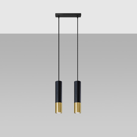 Lampa Sufitowa Oprawa Natynkowa SPOT TUBA 2x GU10 Wisząca Zwis Tubularna Czarna Złota Nowoczesna Loopez Sollux
