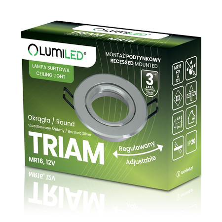 Oprawa Halogenowa Podtynkowa Lampa Sufitowa Okrągła Ruchoma GU10 MR16 Srebrna TRIAM LUMILED