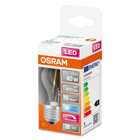Żarówka LED P45 Kulka E27 4.8W = 40W 470lm 4000K Neutralna 320° Ściemnialna Retrofit Filament CLASSIC Osram