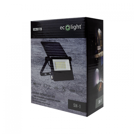Naświetlacz LED Reflektor Solarny 4W 400lm 4000K Neutralna 2000mAh IP65 z Czujnikiem Ruchu i Zmierzchu Ecolight