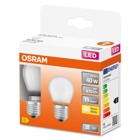 2x Żarówka LED P45 Kulka E27 4W = 40W 470lm 2700K Ciepła 300° Retrofit Filament CLASSIC Osram