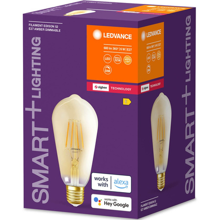 Żarówka LED E27 ST64 6W 680lm 2400K Ciepła Filament LEDVANCE SMART+ ZigBee Ściemnialna