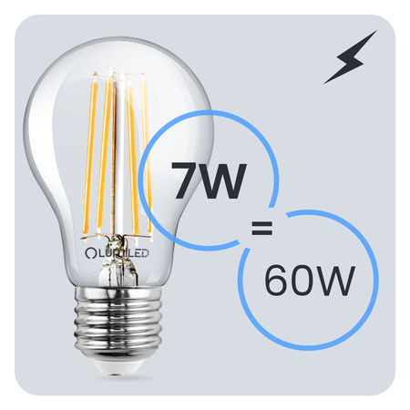 6x Żarówka LED E27 A60 7W = 60W 810lm 4000K Neutralna 360° FILAMENT LUMILED