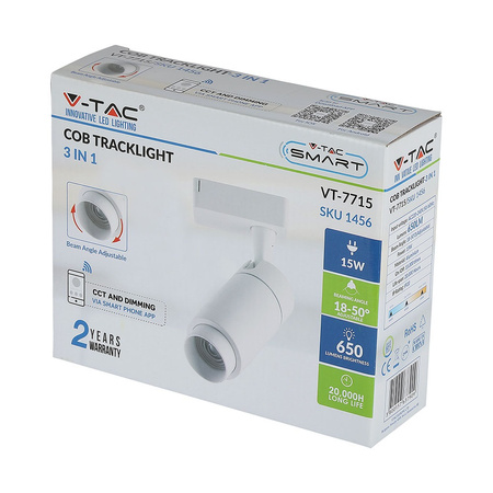 Oprawa Szynowa LED 15W CCT SMART Reflektor Biała VT-7715 V-TAC