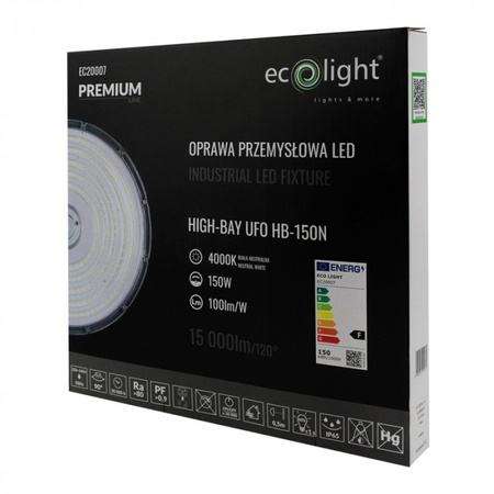 Lampa Przemsyłowa Wisząca LED UFO HIGHBAY 150W 15000lm 4000K Neutralna IP65 PREMIUM Ecolight