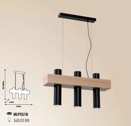 Lampa wisząca sufitowa WEST czarna 3x GU10 MILAGRO metal + drewno styl skandynawski