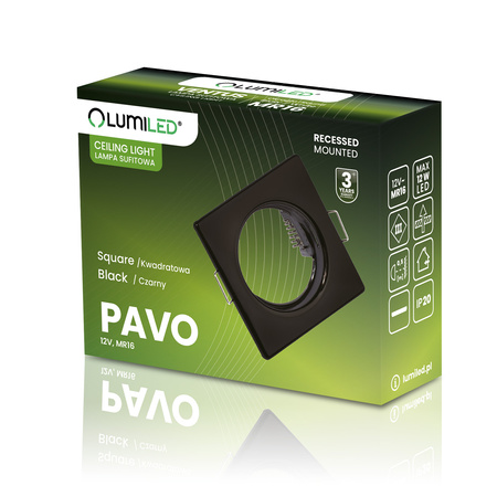 Oprawa HALOGENOWA Podtynkowa Stała Kwadrat PAVO Czarna Blacha MR16 GU10