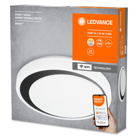 Plafon LED lampa sufitowa czarna ORBIS Moon 32W 3300lm ciepła-zimna 48cm SMART+ WiFi LEDVANCE